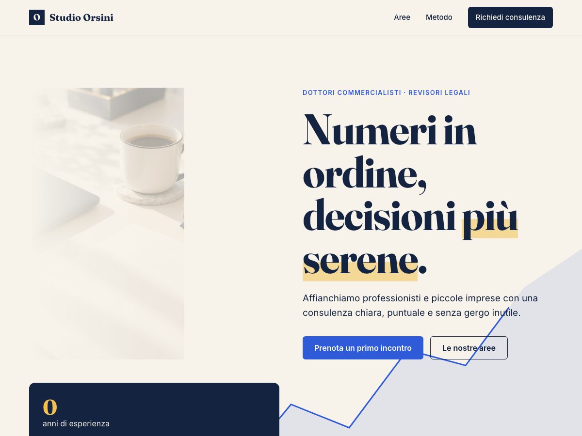 Anteprima del concept Studio Orsini: sito per studio professionale in blu e avorio.